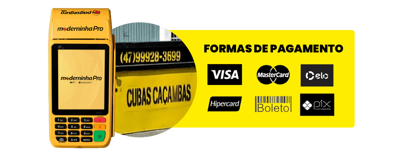 Formas de pagamento: Visa, Mastercard, Elo, Hipercard, boleto e Pix